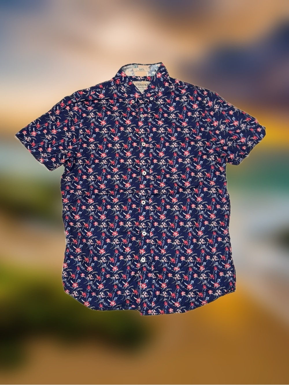 Heritage Report Collection Men’s Size Medium Dark Blue Floral Slim Button-Up